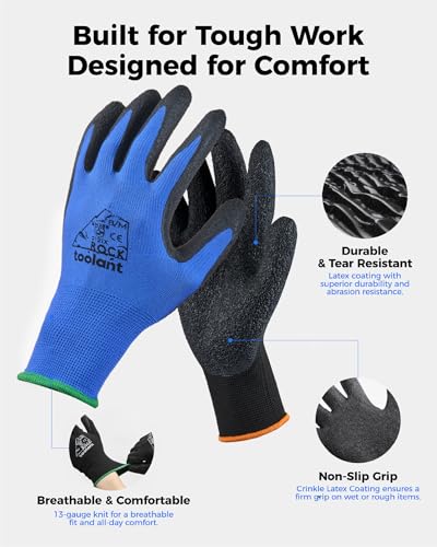 Crinkle Latex Work Gloves (Small / Black & Blue)