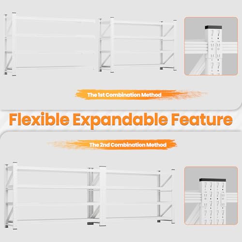 71.3” Wide Heavy Duty Metal Garage Shelving (White / 71"Wx24"Dx70"H)