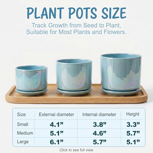 Ceramic Planter 4+5+6 Inch Ceramic Flower pots for Indoor Plants with Drainage (Sky Blue)