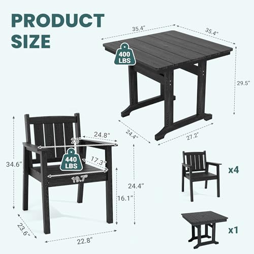 Patio Dining Table Set (Black / 4-Seat(5PCS)35.4"Table)