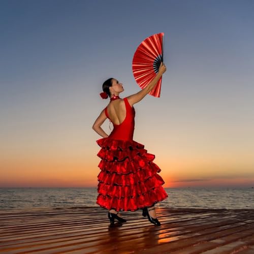 Large Holographic Folding Hand Fan for Line Dance (Red)