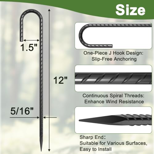 12 Inch J Hook Rebar Stakes 16 Pcs (Black / 12 inch)