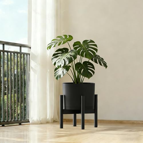 10 Inch Round Plastic Plant Pot with Drainage Holes and Saucer (Black / 10 Inch B)