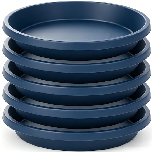 Plant Saucer 10 Inch Plastic Round 5 Pack Heavy Duty Drip Trays for Indoor Outdoor Pots (10" (5 Pack) / Dark_blue)