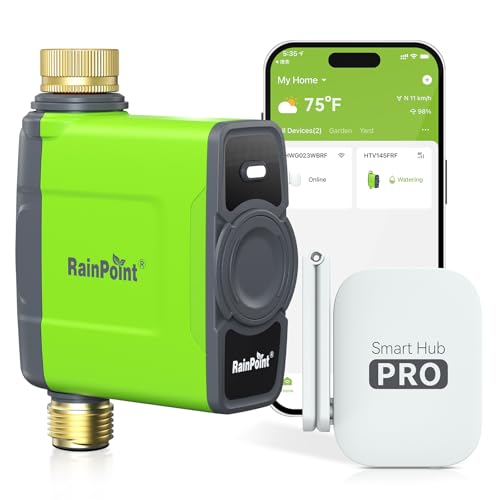 WiFi Water Timer for Garden Hose (Lime Green / Brass Outlet Timer with WiFi Hub)