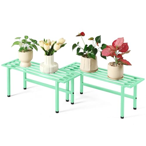 2 Pack Metal Plant Stands Outdoor (1 Tier-Mint Green)
