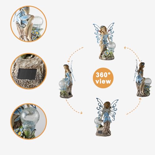 Garden Fairy Statues Solar Outdoor Decor (Blue)