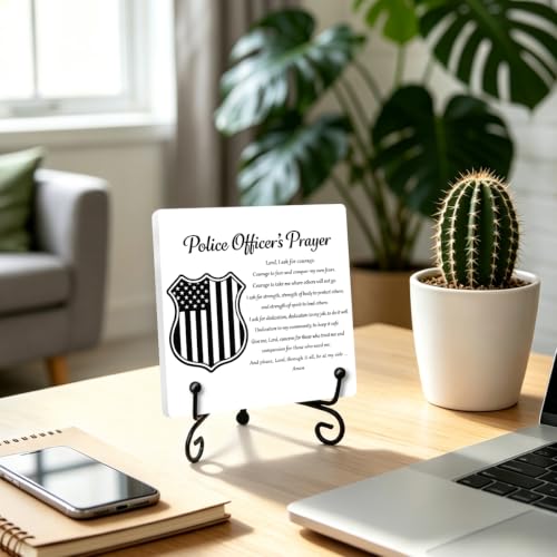 Police Officer Gift for Women Men Home Office Book Shelf Table Decor 03 (Multicolor 1719 / Wooden sign with iron frame（6.3 x 6.3 inches）)