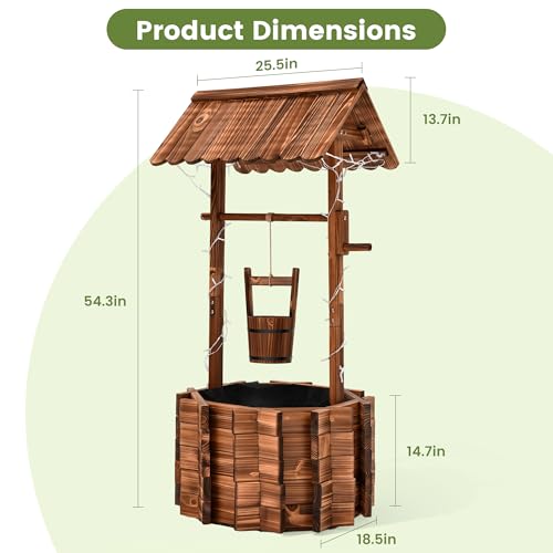 54" Outdoor Wooden Wishing Well Planter with Colorful LED Lights (54" H-wishing Well Planter)
