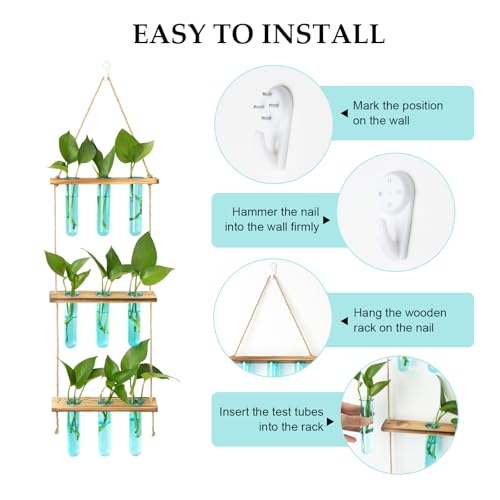 Wall Hanging Propagation Station with Wooden Stand Blue (Blue-9 Tube Vase)