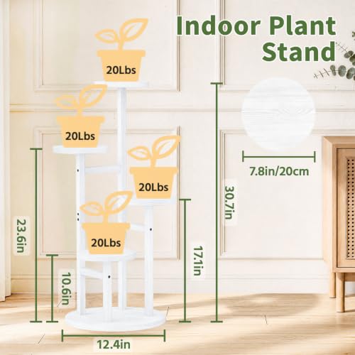 Wood Small Plant Stand Table Tall for Indoor Corner (Pure White / 4 Tier)