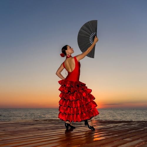 Large Folding Hand Fan for Line Dance (Black)