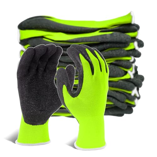 Crinkle Latex Rubber Coated Safety Work Gloves for Men Women (Small / Green-12 Pairs)