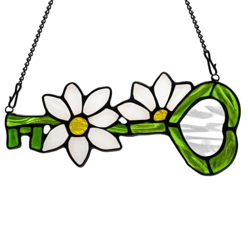Flower Stained Glass Suncatcher for Window Hanging (White, Green)