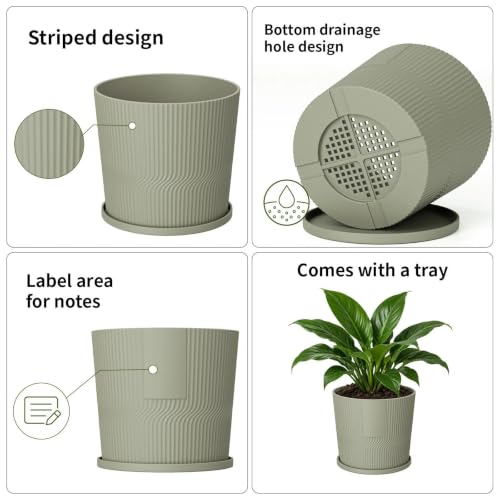 5 Pack Plant Pots Indoor (Brownish Green / 4.8''+5.5''+6''+6.5''+7'')