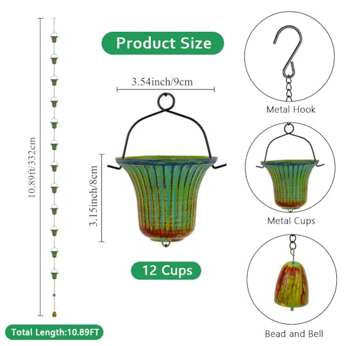10ft Rain Chains for Outside Gutters (Green & Yellow)
