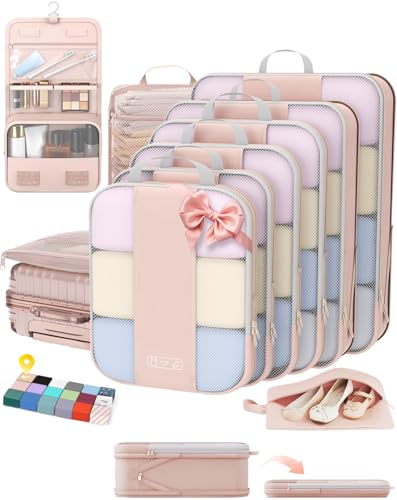 10 Set Compression Packing Cubes for Travel Gifts Mom Women (Beige)