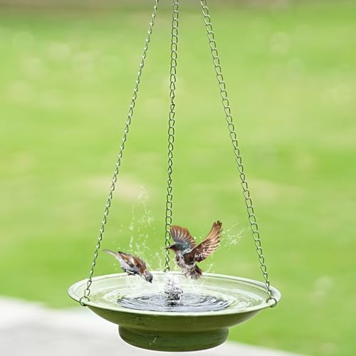 30" H*12.4" W Solar Fountain Hanging Bird Bath (Multicolor-b)
