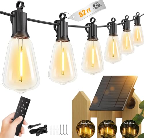 52FT Solar String Lights Outdoor (52FT(15+1 Sockets))