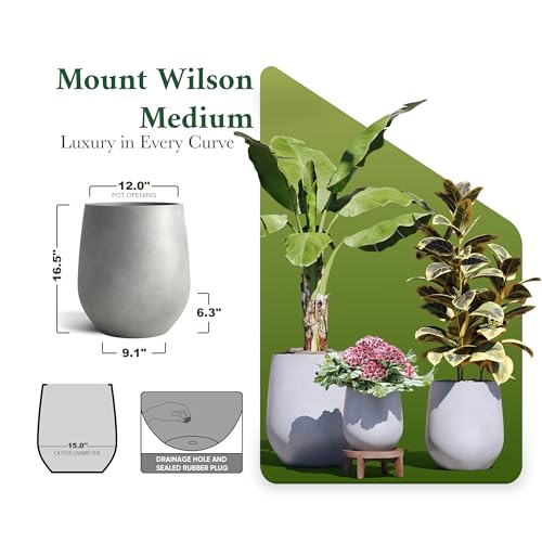 Premium Mt Wilson Tall Tapered Fiberstone Planter for Indoor Outdoor Use (Gray / 15'' D x 16.7'' H)