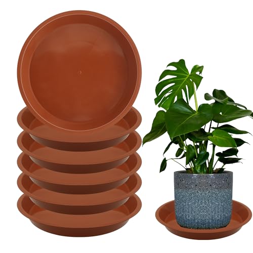 6 Pack 8 Inch Round Plant Saucers for Less 6.8 Inch Pot Indoors Outdoors Plant Trays for Pots Planter Saucer Plastic Plant Drip Tray Planter Water Tray for Potted Plants (8"(6pcs) / Terracotta)