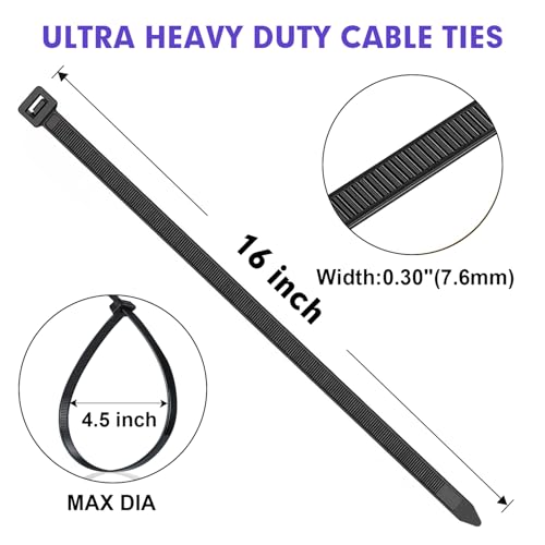1200pcs Black Cable Zip Ties 16 Inch (Wideth 0.3")