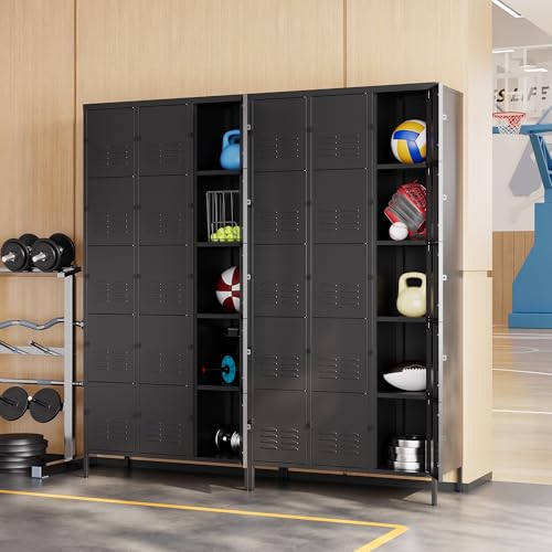 Metal Locker with 15 Doors Employees Locker (Black(4 Legs) / 15 Doors-Wide-71")