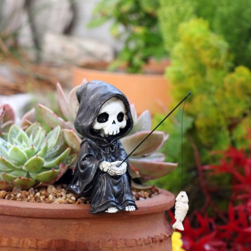 Fishing Grim Reaper Statue Funny Halloween Decorations (Grim Reaper)