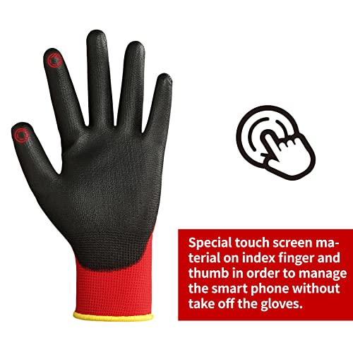 Touchscreen Safety Work Gloves for Men 12 Pairs (Red / XX-Large)