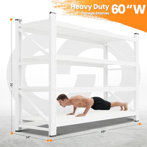 60” Wide Heavy Duty Metal Garage Shelving (White / 60"Wx24"Dx70" H)