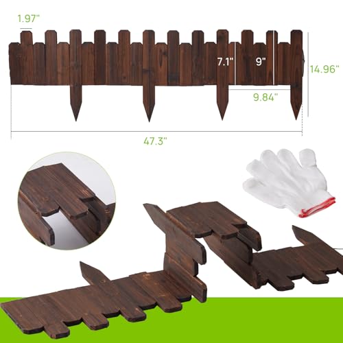 Wood Garden Edging Border for Landscaping Garden Fence Decorative Landscape Edging Border Outdoor Wood Fence for Yard Tree Flower Bed Edging Borders (Staggered Height)