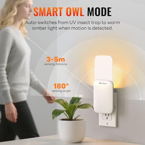 Indoor Fruit Fly Traps Smart Gnat Trap for House Indoor with Motion Sensor Night Light (off white / 1 Device+ 5 Refills)