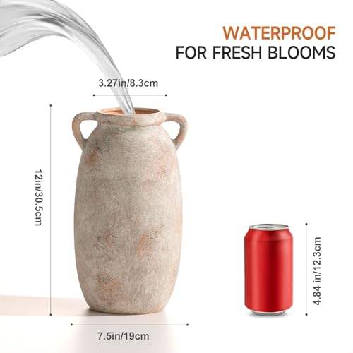 Ceramic Flower Vase 12 inch Farmhouse Rustic Vase Decorative Pottery Terracotta Tall Vases for Home Decor Table Mantle Fireplace Living Room Bathroom Wedding Centerpiece (L-terracota)