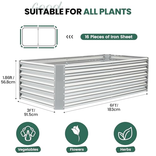 6x3x2 ft Galvanized Raised Garden Bed Kit (Silver / 6x3x2 ft)