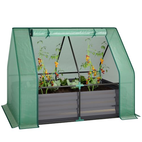 4 x 3ft Metal Planter Box with Mini Greenhouse (Green and Dark Gray)