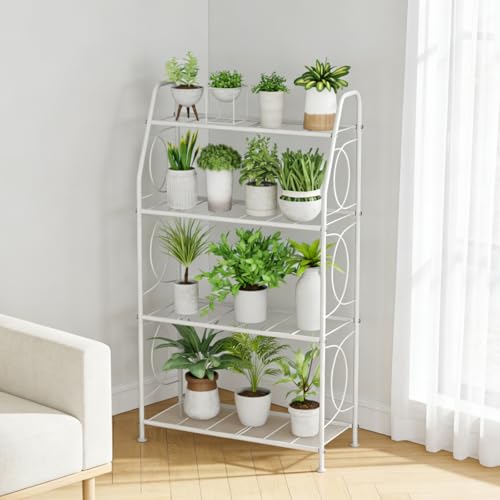 Plant Stand 4 Tier Plant Shelf for Indoor Outdoor (White / 4 Tier)