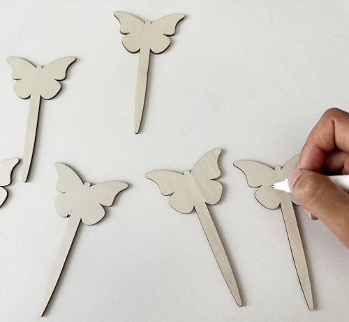 100 Pcs Wood Plant Labels (Butterfly)