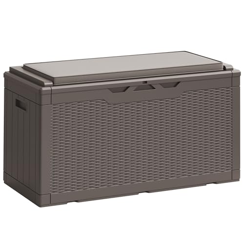 100 Gallon Resin Deck Box Large Outdoor Storage Boxes with Cushions for Garden Tools