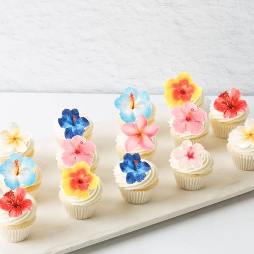 56 PCS Edible Flowers Cupcake Toppers Wafer Paper Flower Birthday Party Decorations Edible Hibiscus Wildflower Cupcake Picks for Baby Shower Wedding Birthday Party Cake Food Decorations Supplies (56 Count)
