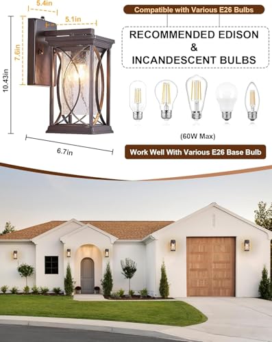Oil Rubbed Bronze Porch Light Dusk to Dawn Outdoor Wall Lantern Small Modern Exterior Light Fixture Aluminum with Crack (Oil Rubbed Bronze-S)