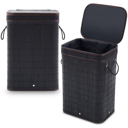 2 Pack 21 Gallon Bamboo Slim Trash Can with Lid Foldable (23.6×15.8×11.8inches / Black)