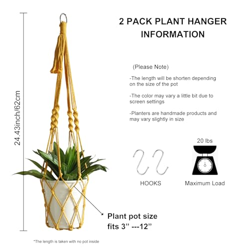 Macrame Plant Hanger Boho Hanging Planter for Indoor Plants Holder (Yellow)