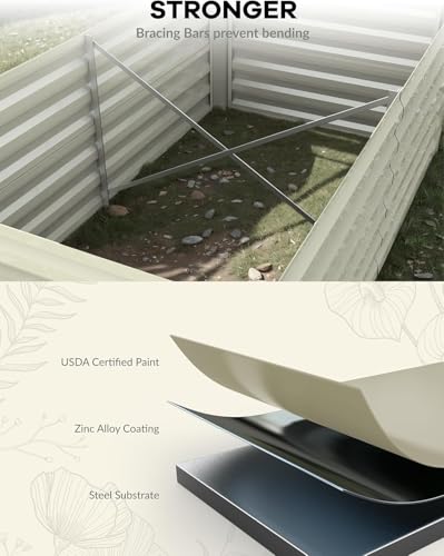 2PCS 8x4x2ft Galvanized Raised Garden Bed Outdoor (Beige-rect. / 8x4x2ft 2pcs)