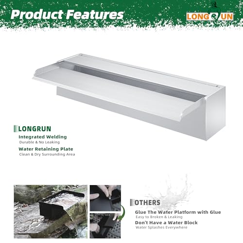 Pond Waterfall Stainless Steel Pond Spillway Color for Ponds 23.6" (23.6 inch Stainless Steel(New model))