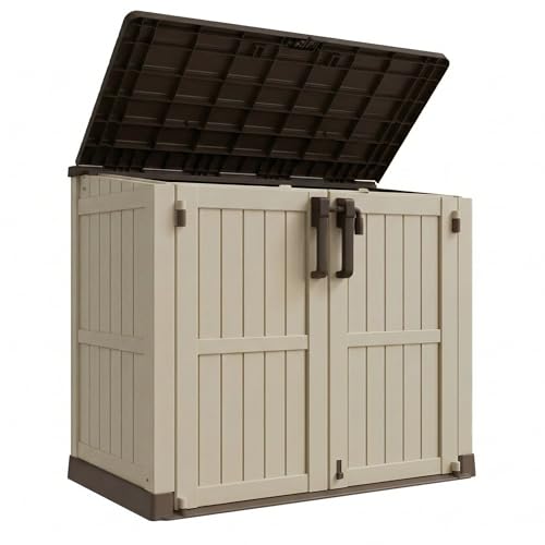 Waterproof Outdoor Storage Box 36 Cu Ft with Lockable Doors (Beige-Brown / 30.1"×52.1"×44.3")