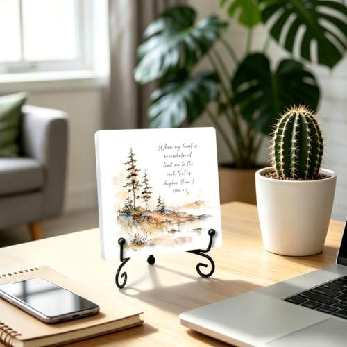 Bible Scripture Quote for Home Office Book Shelf Table Decor 6.3x6.3 Inch (Multicolor 1736 / Wooden sign with iron frame（6.3 x 6.3 inches）)