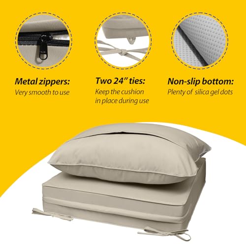 Outdoor Chair Cushions (Khaki Beige / 22"x24"x5" / 22"x19")