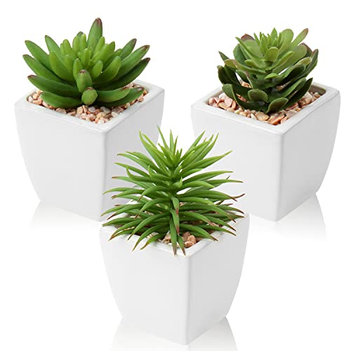 Small Faux Succulents in White Ceramic Pot 3Pcs Artificial Succulents Fake Plant Gifts Home Decor Accents Centerpieces Bathroom Decor Mum Gifts Greenery Decoration Succulents Wedding (3pack - White Ceramic 2)