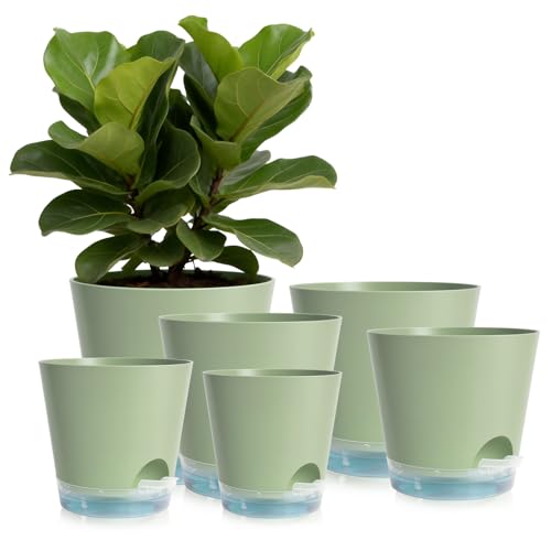 2026 Upgraded Self Watering Plant Pots with Drainage Hole (7-green-upgraded / 7+6.5+6+5.5+5+4 inch)