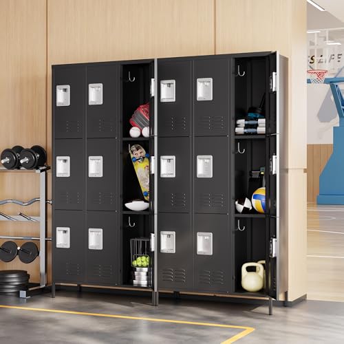 Metal Locker with 9 Doors Employees Locker (Black(4 Legs) / 9 Doors-Wide-71")